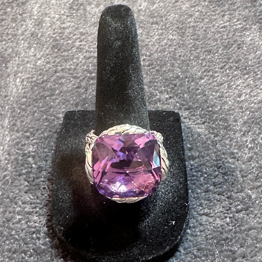 Sterling Silver Amethyst Batu Classic Chain Ring
